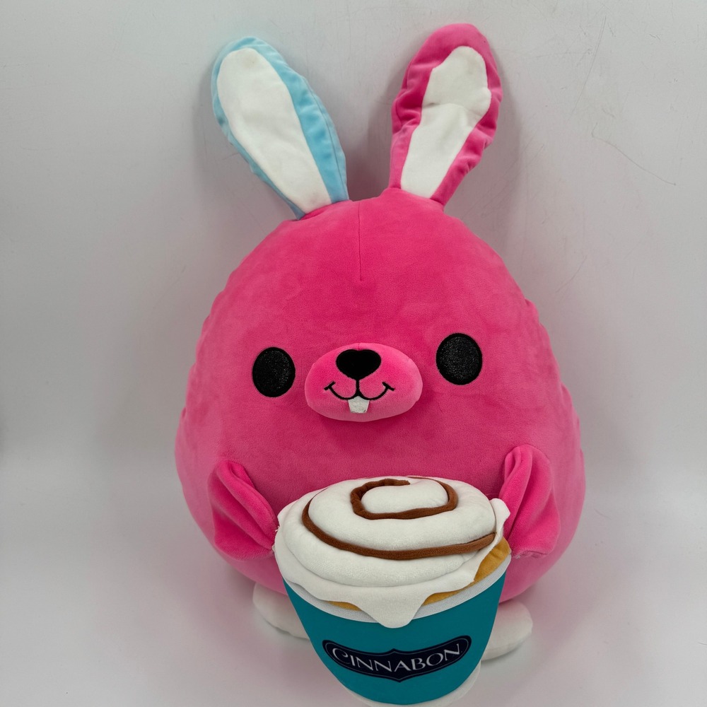 Zuru Cinnabon Bunny Plush Unisex 12" Pink Blue Holding Cinnamon Roll Cup Toy